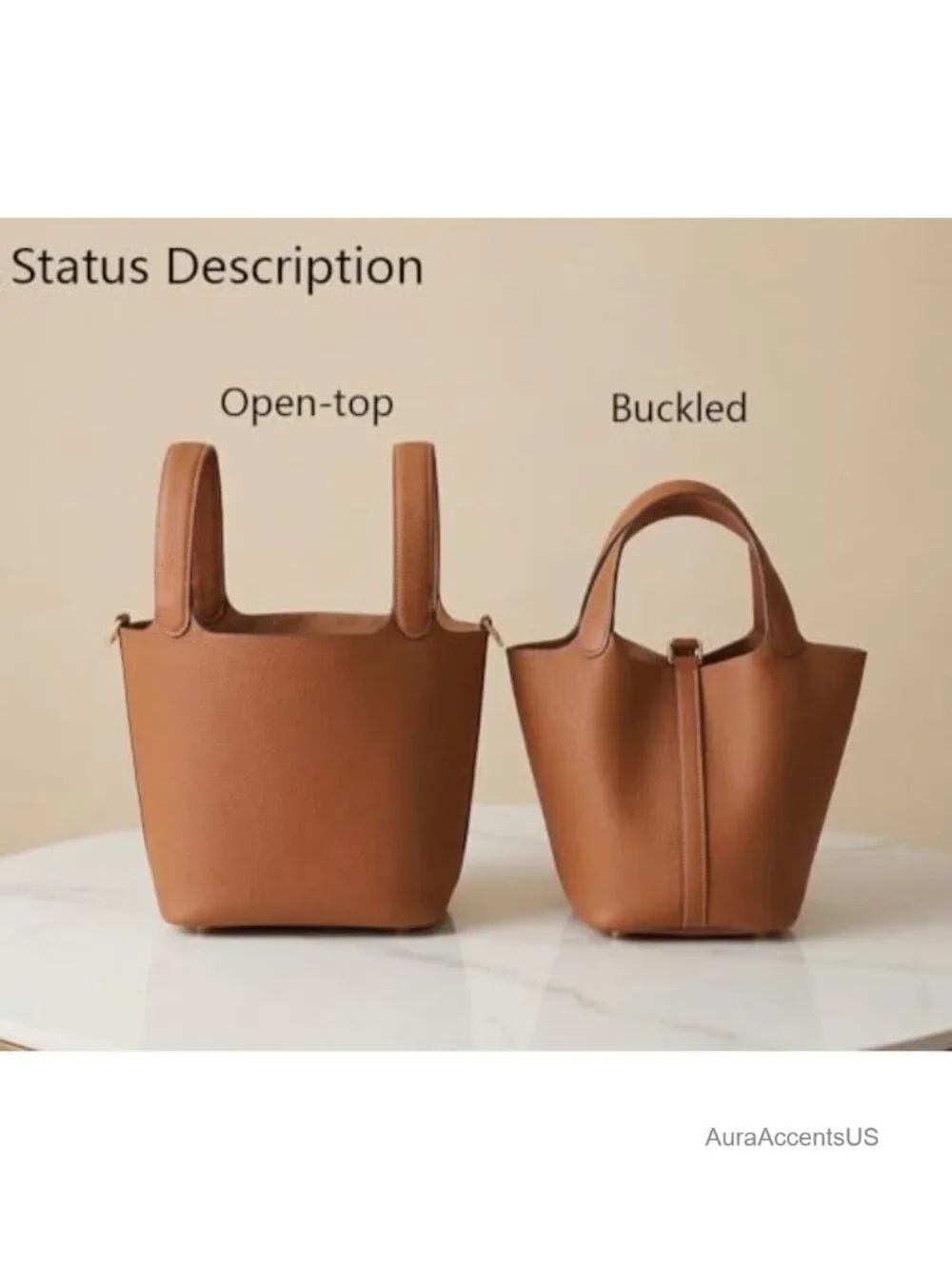 Genuine Leather Bucket Bag with Lock Satchel Handbag